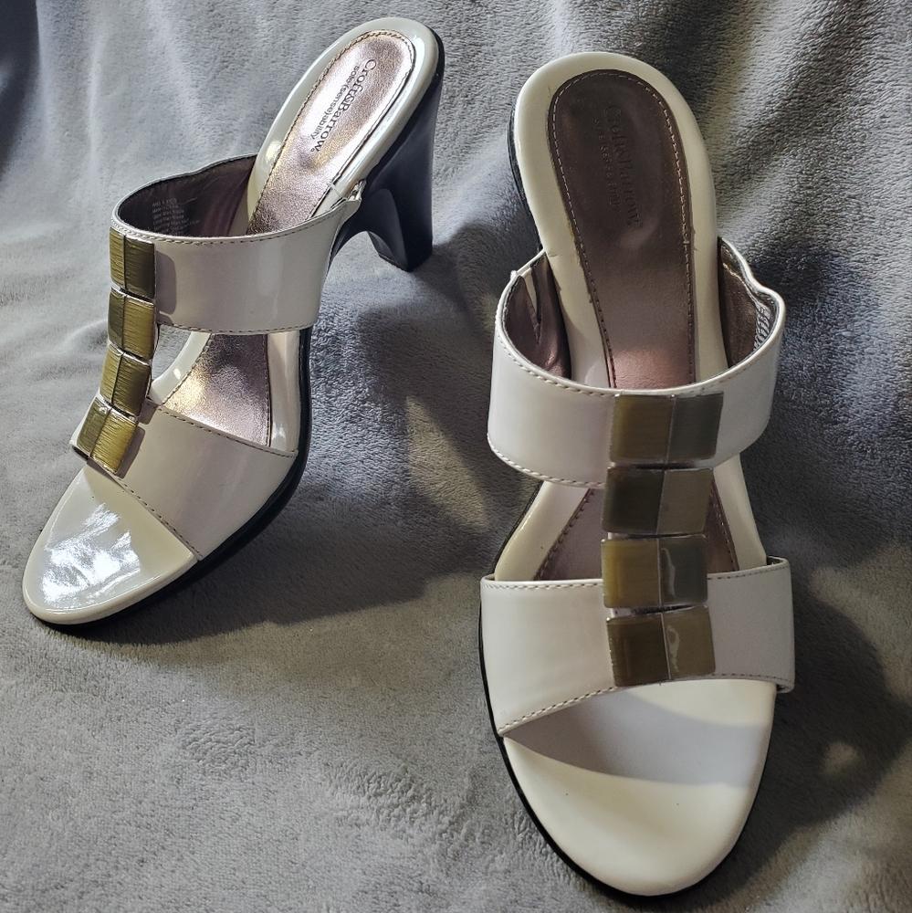 Croft & Barrow Sammy Patent Leather Sandals White Size 9